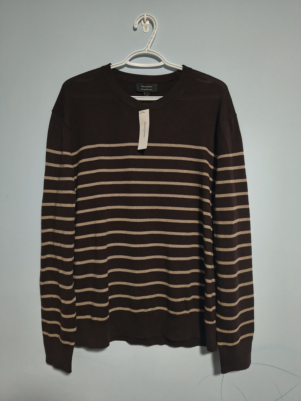 NWT Banana Republic Sweater Women Large Brown Striped 100% Merino Wool Crewneck